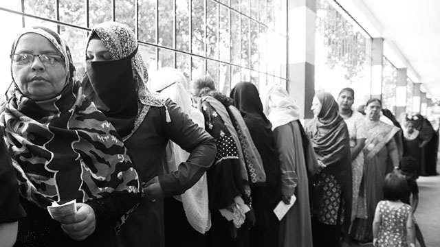 Women standing in queue to vote in Karnataka Assembly elections 2023