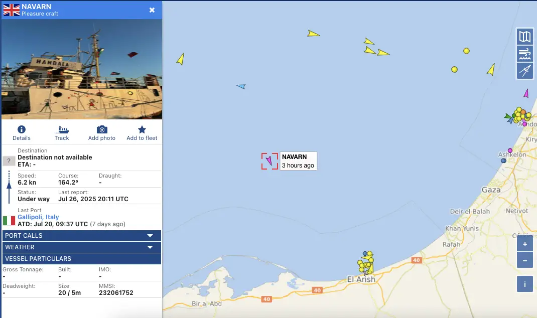 Handala (NAVARN) was 55nm from the Gaza Strip when it was hijacked by Israel.